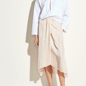 Vince Twist Drape Oat Blush Midi Satin Skirt